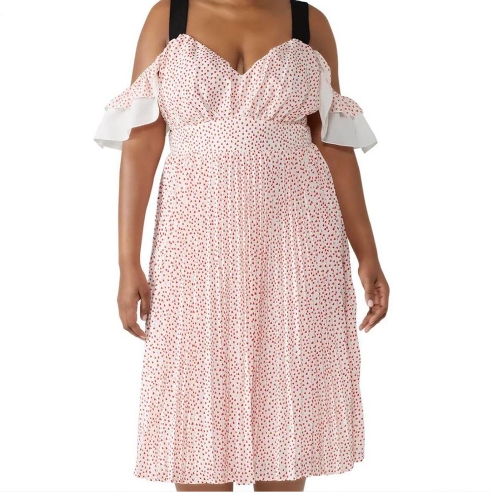 RTR Eloquii‎ White & Red Valentine's Day Heart Print Off Shoulder Midi Dress 20